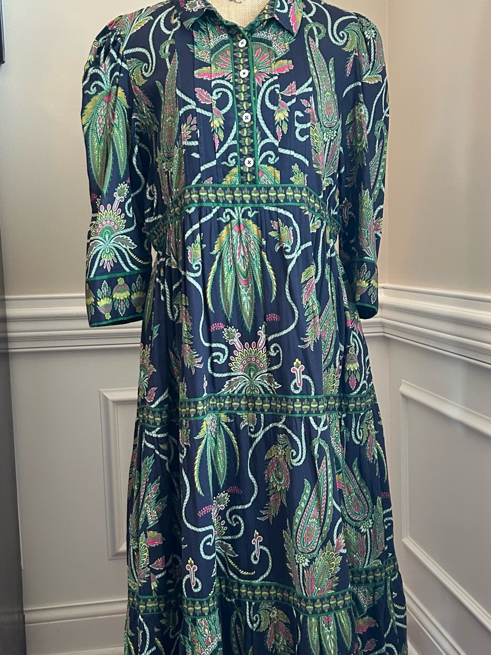 Gretchen Scott Designs Navy Maxi Dress with Green & Pink Paisley Floral